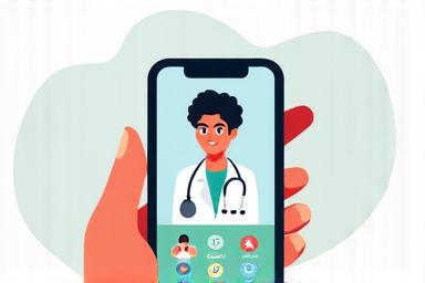Icon representing a patient communicating with a doctor on a mobile device.