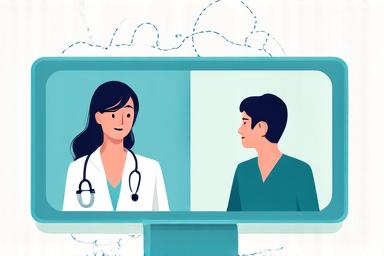 Icon of a video call between a doctor and a patient.
